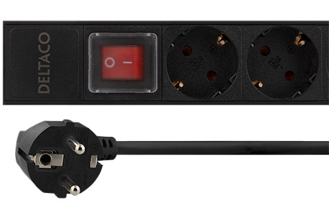 Power plug, power switch, 12x CEE 7/3 outlets