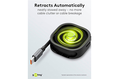 Self-Retracting USB-C Cable - Black - Lifestyle