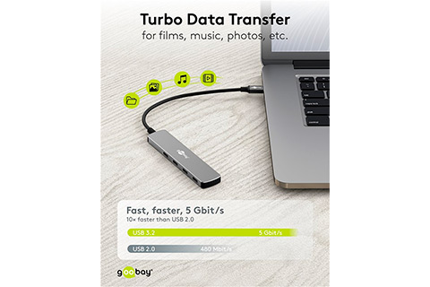 4-port USB hub slim with cable (USB-C, 5 Gbit/s - Lifestyle