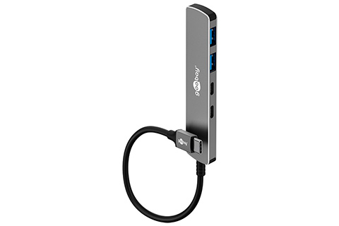 4-port USB hub slim with cable (2x USB-C, 2x USB-A, 5Gbit/s)