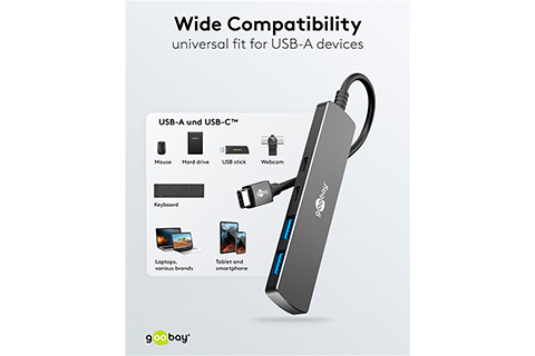 4-port USB hub slim with cable (2x USB-C, 2x USB-A, 5Gbit/s) - Lifestyle