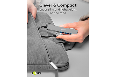 4-port USB hub slim with cable (1x USB-C, 3x USB-A, 5 Gbit/s)