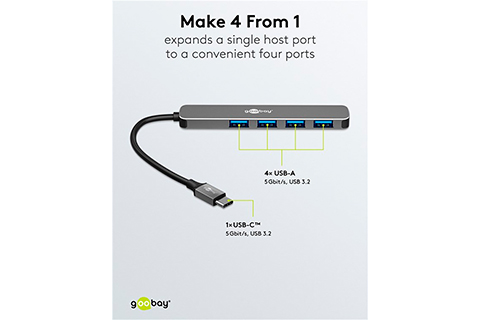 4-Port USB Hub Slim With Cable (USB-A, 5 Gbit/s) - Lifestyle