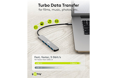 4-Port USB Hub Slim With Cable (USB-A, 5 Gbit/s) - Lifestyle