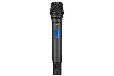 Hand-held microphone with integrated multifrequency transmitter
