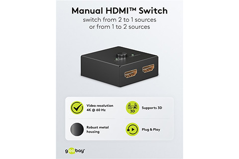 2-1 Port manuel HDMI 2.0 switch - Black - Lifestyle