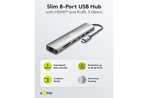 8-port USB hub with HDMI (4x USB, 1x HDMI, 1x RJ451, 1x SD, 1x MicroSD) - Lifestyle