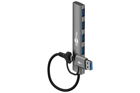 2-in-1 Slim 4-Port USB Hub, 5 Gbit/s (1x USB-C, 4x USB-A)