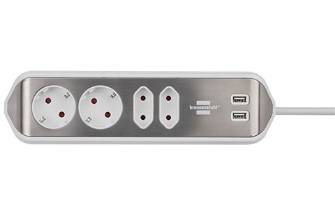 Corner power strip, 4-way with USB charging function