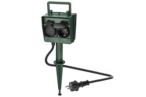 Garden Socket With Ground Spike IP44 4-Way Schuko | 2 meter
