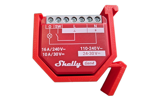 3DP DIN Rail Mount for Shelly Components - Red