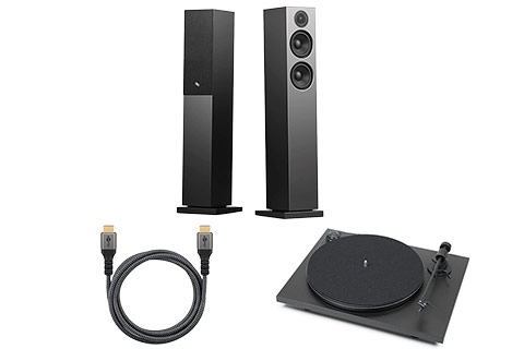 All inclusive Floorspeaker and Turntable Stereo System Bundle - Black