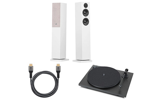 All inclusive Floorspeaker and Turntable Stereo System Bundle - White
