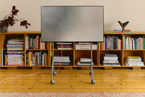Pedestal Moon Light TV stand with wheels - Lifestyle