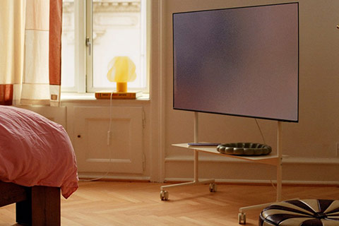 Pedestal Rover TV Stand With Wheels - Lifestyle