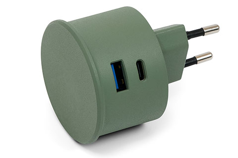 Power Adapter USB-C & USB-A charger (18W PD) - Mossy Green