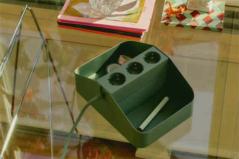 Pedestal Power Bar Tray Double. - Lifestyle