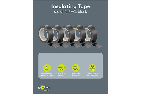 Insulation tape, 5 pcs | Black (19 mm x 10 m) - Lifestyle