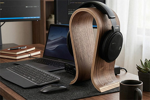 NorStone Wooden Headphone Stand | Walnut Veneer - Lifestyle