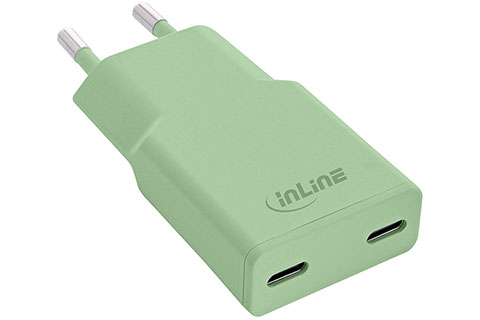 Dual USB-C charger, compact (2x30W PD) - Green