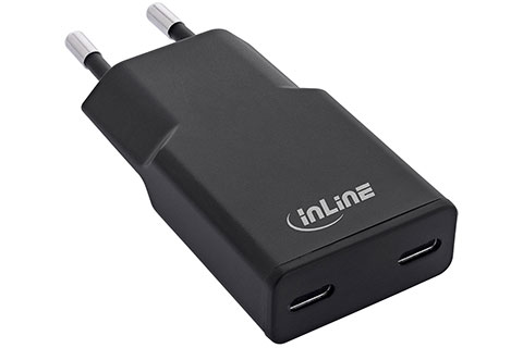 Dual USB-C charger, compact (2x30W PD) - Black