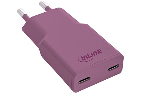 Dual USB-C charger, compact (2x30W PD) - Purple