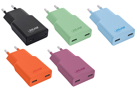 Dual USB-C charger, compact (2x30W PD) - Collage