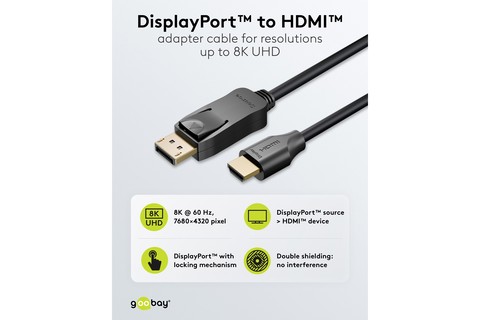 Displayport 2.0 / 2.1 til HDMI cable (8K@60Hz, 4K@144Hz) - Lifestyle