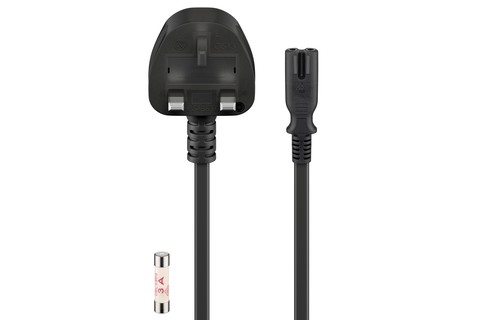 UK Mains Connection Cable | black (UK 3-pin male – C7)