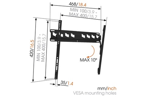 Vogels MA3010 tilt wall support (32–55) - Dimensional drawing