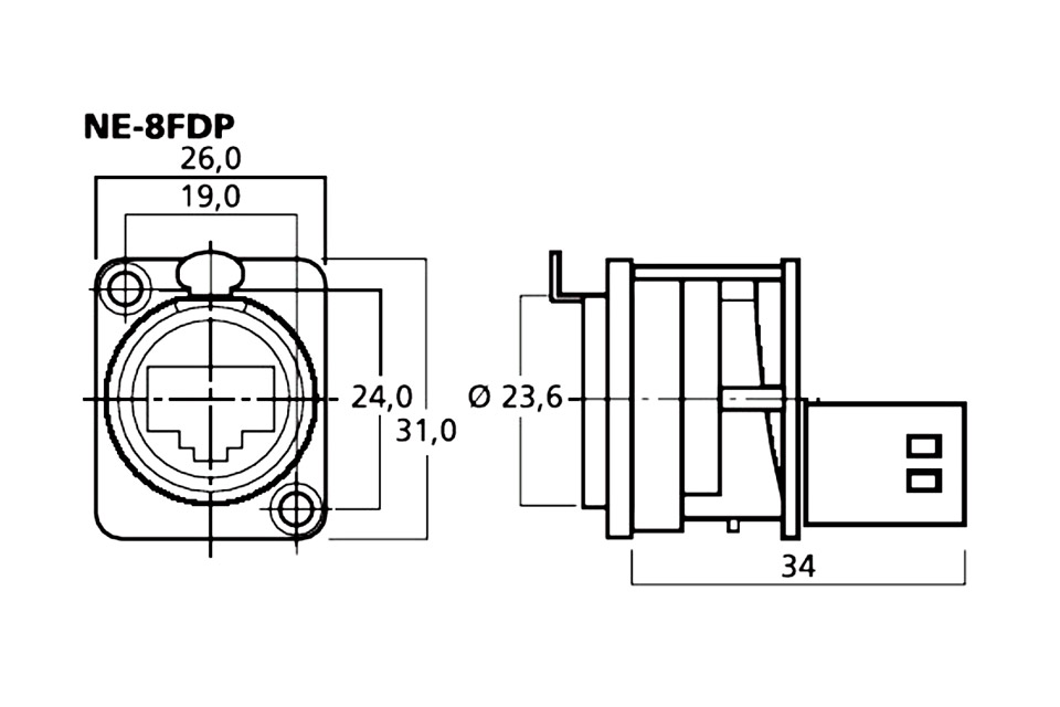 Neutrik Ethercon Chassis Connector For Cat 5e STP NE8FDP 