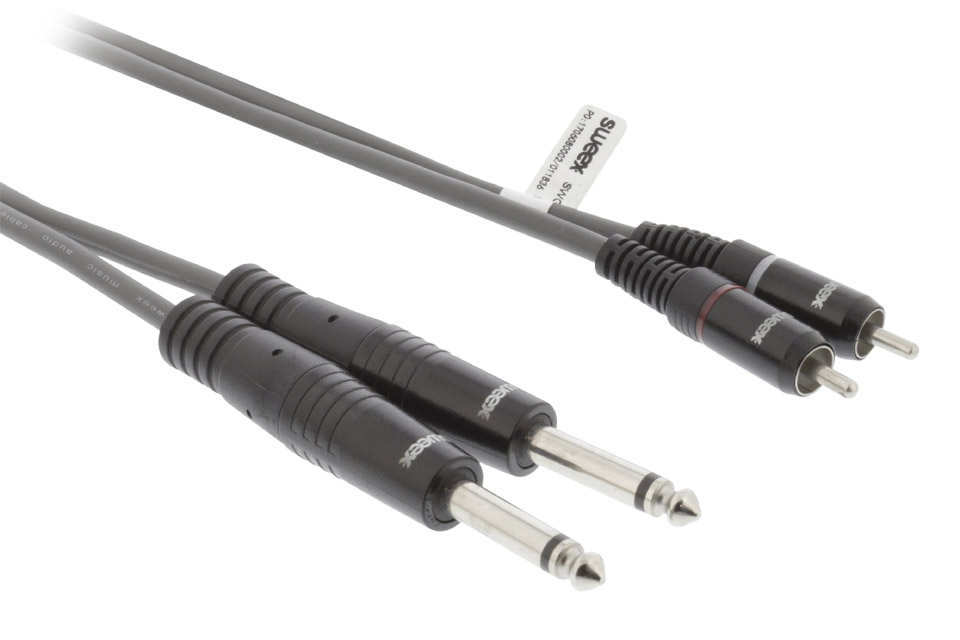 Stereo Jack to RCA cable (2x 6.35 mm Jack - 2x RCA)