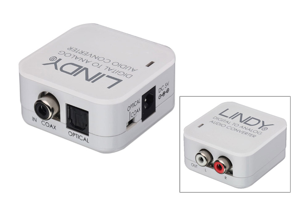 Lindy digital til analog stereo audio konverter (1x Phono RCA + Toslink