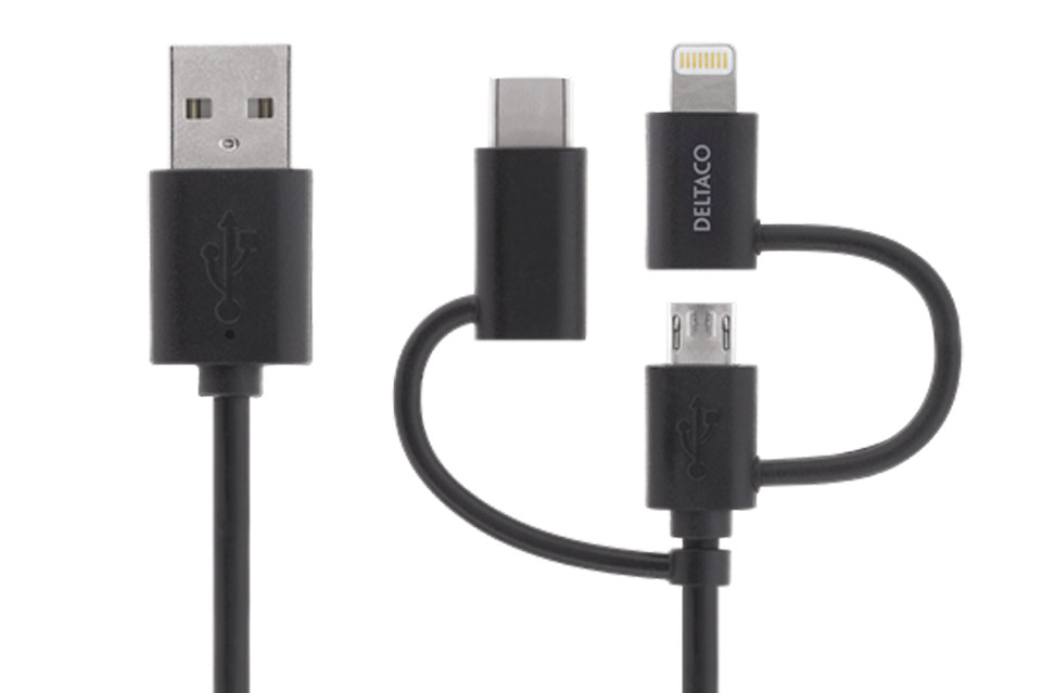 Th snelheid Surrey Universal USB charge and sync cable (Micro USB, USB-C and Lightning)