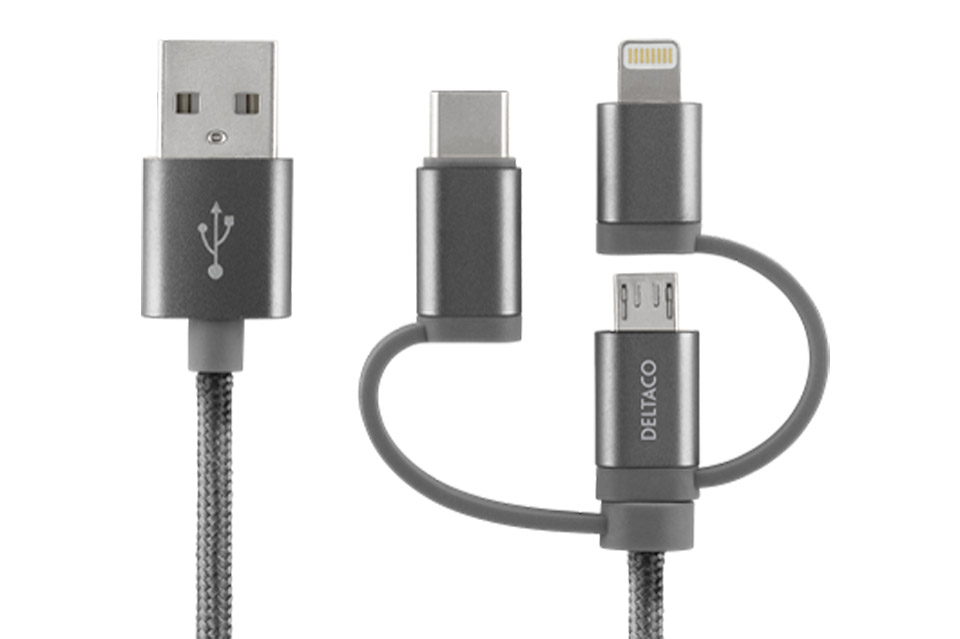 Th snelheid Surrey Universal USB charge and sync cable (Micro USB, USB-C and Lightning)