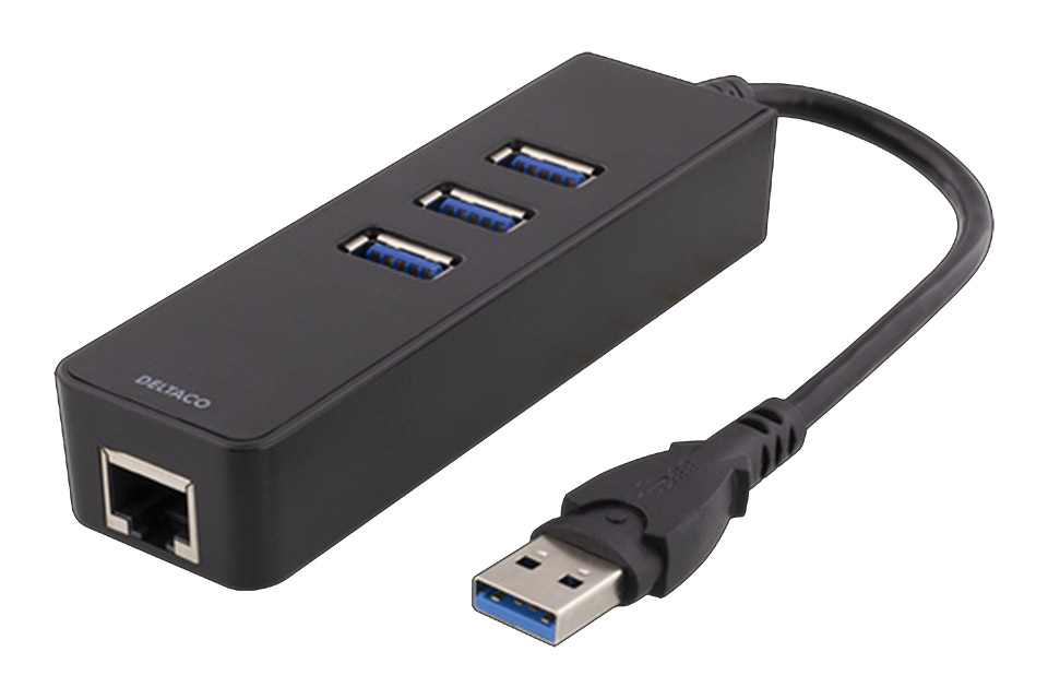 Deltaco USB 3.0 netværksadapter med hub