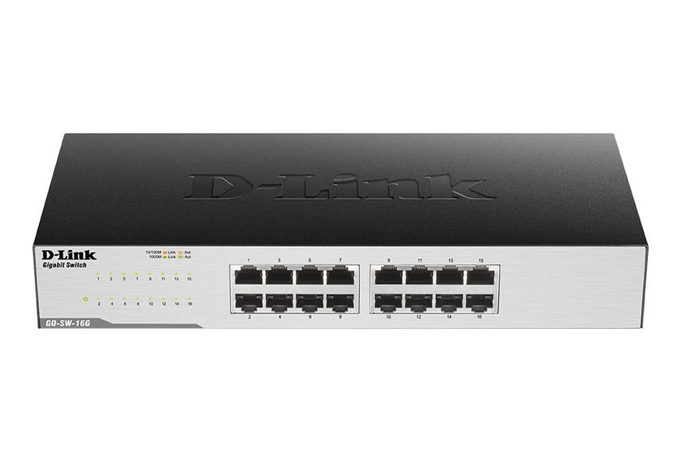 D-Link GO-SW-16G/E Netværks Gigabit Switch, 16 Port, 10/100/1000 Mbps, front