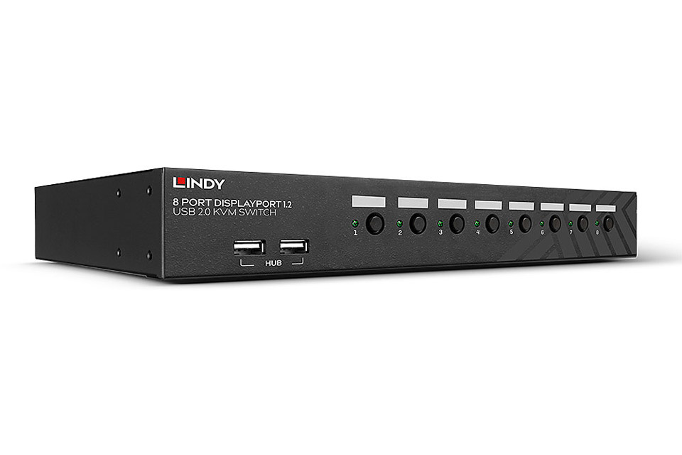Lindy 8 port KVM switch with DisplayPort 1.2, USB 2.0 and Audio - Front