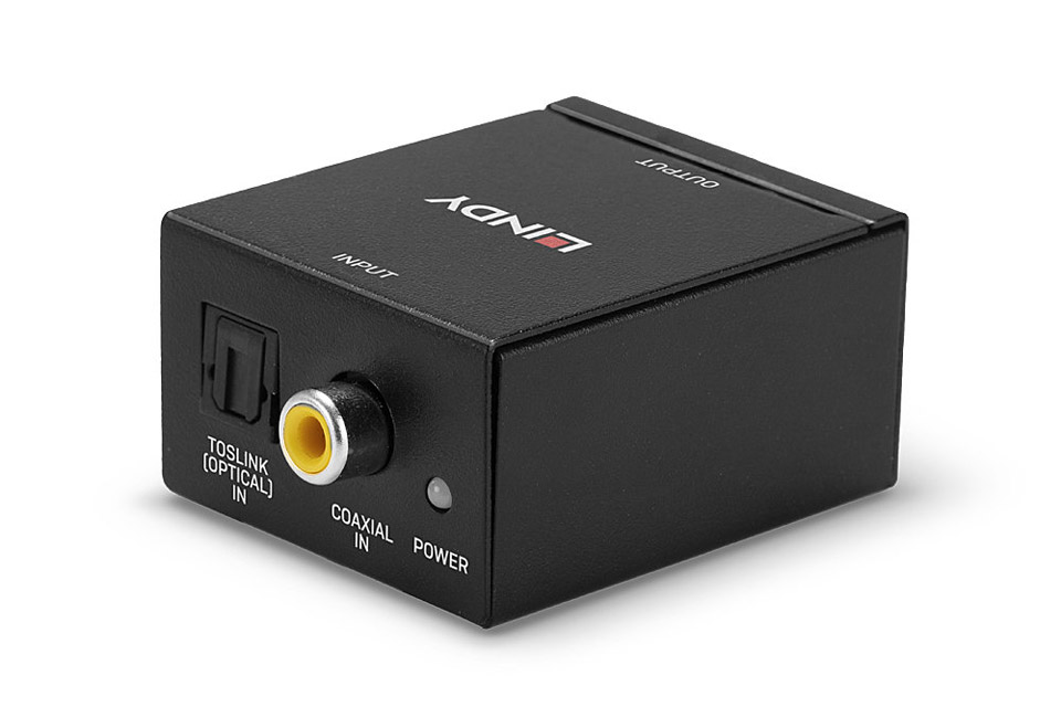 Lindy digital audio converter to analogue stereo audio (1x Phono RCA + Toslink -> 2x Phono RCA f