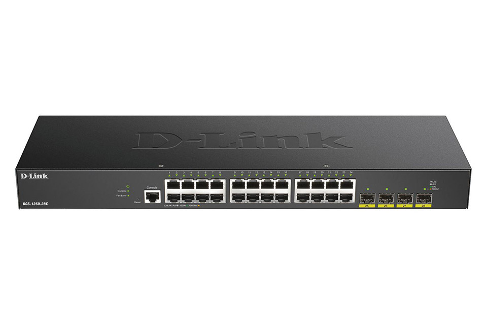 D-Link DGS-1250-28X Network Gigabit Switch, 24 Port(RJ45), 4 Port (SFP) - Front