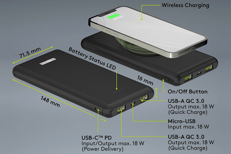 Begrænsning eftertiden malm Trådløs USB powerbank med hurtig ladning (10.000 mAh)