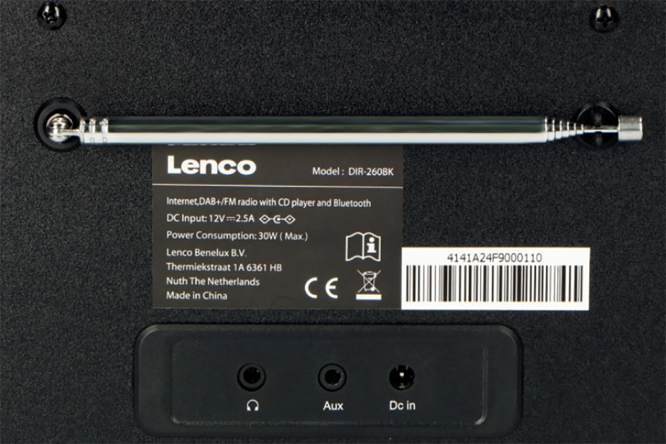 Lenco DIR-260BK CD-player with internet, FM/DAB+ radio and Bluetooth - Back