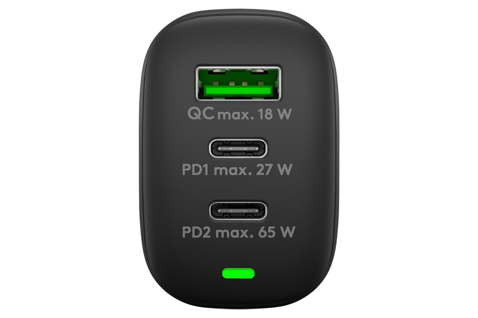3-ports USB-A / USB-C oplader (65W PD/QC 3.0), sort