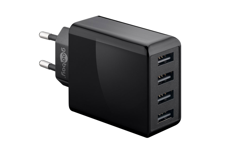 4-port USB-A charger (30W), black