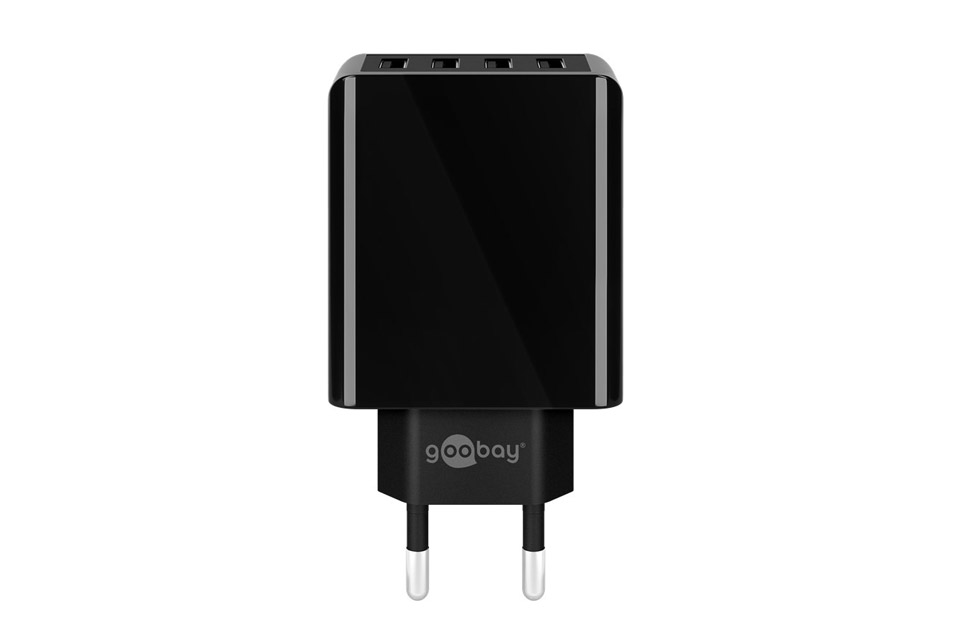 4-port USB-A charger (30W), black
