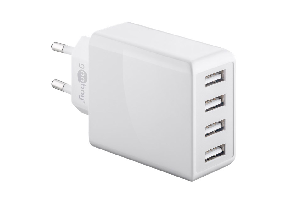 4-port USB-A charger (30W), white